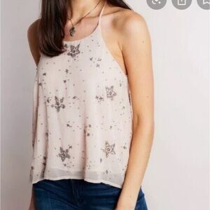 Free People Star Embellished Cami XS Beaded Tank Racerback Top Pink